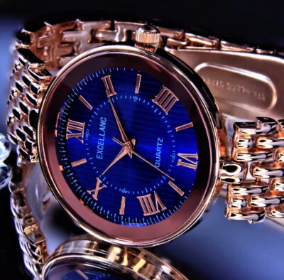 Excellanc Damen Armband Frauen Uhr Rosegold Farben Intensives Blau 305 B - Bild 1 von 3