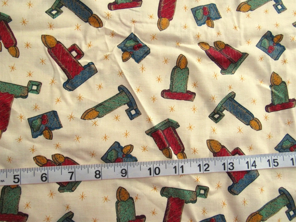 1 yarda de velas de madera de Navidad 100% tela de algodón en crema Foto 1 de 1
