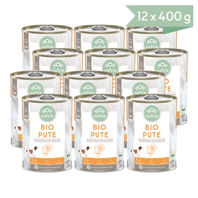 naftie Bio-Hundefutter 100% Bio Pute, Nassfutter Reinfleisch für Hunde, 12x 400g - Bild 1 von 4