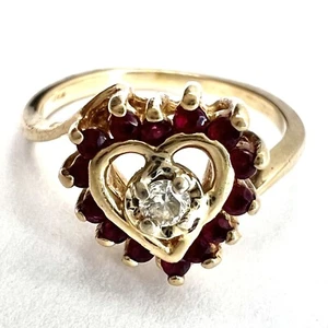 Vintage 14K massiver Gelbgold Diamant Rudy herzförmiger romantischer Ring, Größe 5,75 - Bild 1 von 11