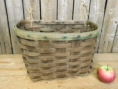 Antigua cesta de bicicleta de madera con férula vintage 1/2 redonda casa primitiva Foto 1 de 4