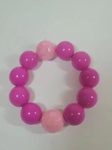 Hot Pink Round Pastel Pink Faceted Bracelet In Big Beads Lucite Stretch Estate - Picture 1 of 9