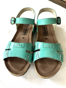 Mephisto Womens Sandal Sz 5 (35) Flat Mint Green Leather Cork Ankle Strap Shoe - Picture 1 of 9