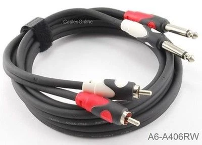 6ft Kirlin Dual 1/4" TS Mono Male Plug to 2-RCA Plug Male Audio Cable
