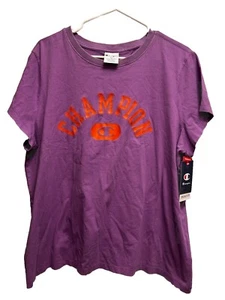 Champion Women's Size 1X Purple T-Shirt -Orange Logo - Short Sleeve Athletic Top - Picture 1 of 8