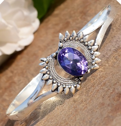 VALENTINO Bracciale in argento sterling 925 pietra preziosa ametista sfaccettata bel regalo per sorella