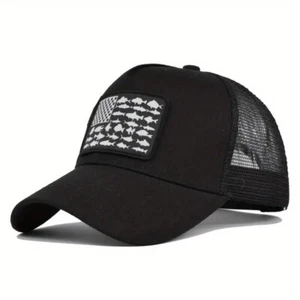 Black Fishing American Flag Baseball Tricker Cap, Fish, Summer Hiking, Nature - Picture 1 of 6