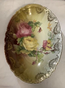 Vtg RW Bavaria Rudolf Wachter Hand Painted Roses Gold Trim Oval Dish Beautiful  - Picture 1 of 3