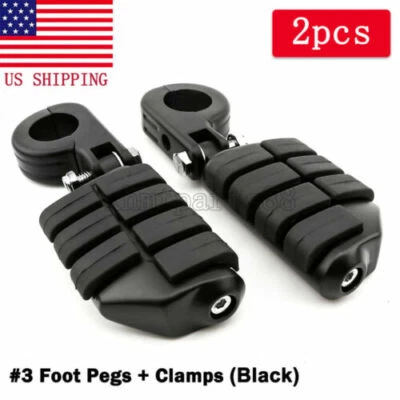 Pair Highway Foot Pegs 1-1/4" Crash Bar For Harley Davidson Road Glide Road King - Image 1 of 4