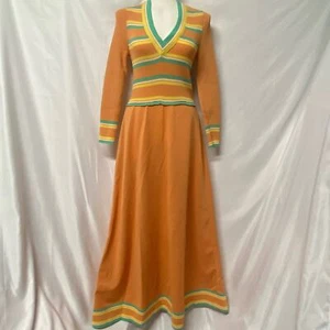 Giamo Knits Dress Vintage 1970's Maxi Peach Yellow Caribbean Green WOW! - Picture 1 of 12
