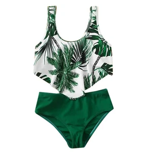 Children Kids Girls Swimwear Bikibi Set Swimsuit Leaves Beach Two Piece Swimming - Picture 1 of 7