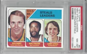 Tarjeta de baloncesto Topps 1975 #6 líderes de la NBA Rick Barry Walt Frazier Steele PSA 8 - Imagen 1 de 2