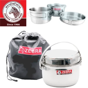 Zebra Stainless Steel Pot Set 3 Pcs Camping Pan Portable Travel Bag Cook Ware - Picture 1 of 14