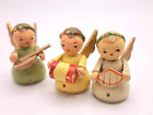 3 Vintage 1950S Xmas Tree Mini Set Wood Angel Band Figurine Ornament