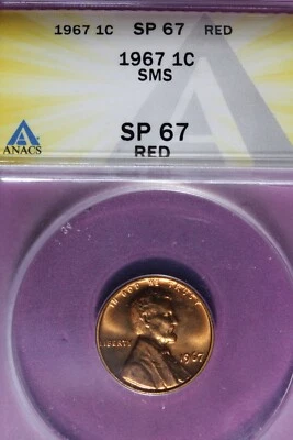 1967 ANACS 1C SP67 SMS RED LINCOLN MEMORIAL CENT #B47253 - Image 1 of 2