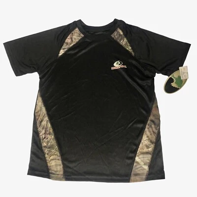 NWT Boy's Mossy Oak Shirt Size L Black w/ Camouflage Trim Short Sleeve - Image 1 of 4