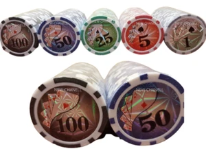 100 Numbered Laser Poker Chips 12 gram  ABS Composite 5 Colors  - Picture 1 of 3