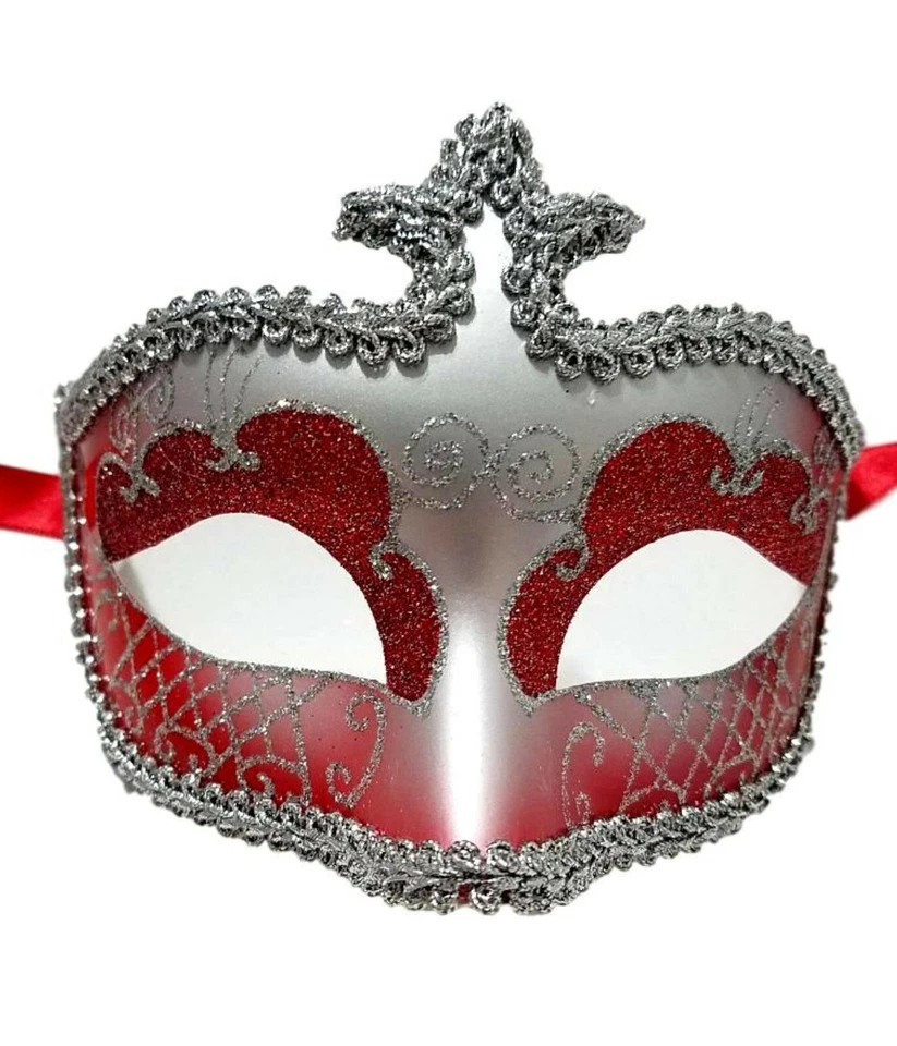 Red Silver Glitter Venetian Masquerade Mask Halloween New Years Party - Image 1 of 2