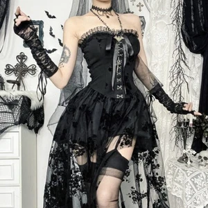 Vestido Corsé Gótico Elegante Transparente Calce Ajustado Oscuro Novia Transparente Sin Tirantes Punk Vestido - Imagen 1 de 4