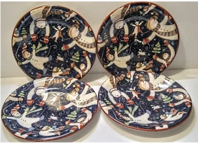 Conjunto de 4 pratos de sobremesa salada boneco de neve azul Natal Susan Winget - Imagem 1 de 2