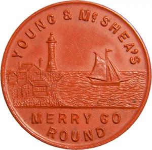 1885 Atlantic City NJ, Young & McShea Merry Go gettone rotondo (03066) - Foto 1 di 2