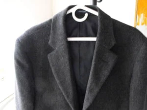 Vintage NAUTICA Dark Charcoal Wool Herringbone Over Coat 42-Reg - Picture 1 of 8