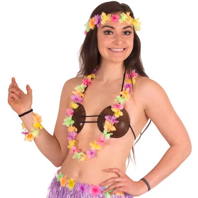 Deluxe Genuine Coconut Bra Hula Girl Costume Luau Bikini Top, Brown, One-Size - Image 1 of 3