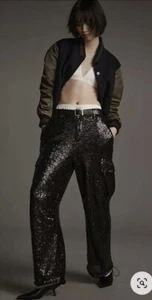 NWT By Anthropologie Sequin Cargo Pants Size 6 - Picture 1 of 3