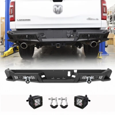 Upgrade For 2019-2024 RAM 1500 Steel Rear Bumper w/2*4inch LED Lights+2*Shackles Foto 1 de 4