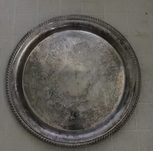 Vintage 1950s Floral engraved Silver Plate Round Serving Dish Tray Platter 16"D - Picture 1 of 7