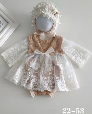 Conjunto de chapéu saia vestido de renda bebê menina sessão de fotos estúdio recém-nascido - Imagem 1 de 4