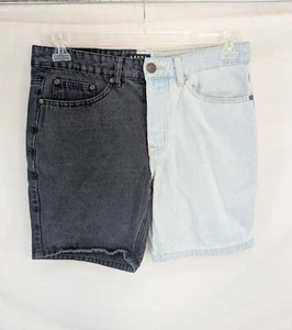 Man boohooMan Men's Two Tone Black and Blue Denim Shorts Button Close Size 30 - Picture 1 of 11