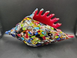 Millefiori Hand Blown Art Glass Nautical Conch Sea Shell Murano 10.5” x 4.5” - Picture 1 of 12