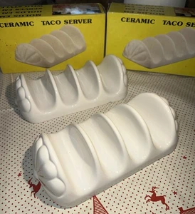 Vintage Ceramic Taco Server Hold Heat and Serve Serving Dish Set Of Two W Box - Picture 1 of 9