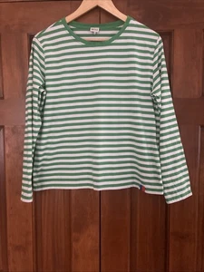 Kule 100 % Baumwolle weiß grün gestreift Long Skeeve Top Damen Größe Large L - Bild 1 von 7