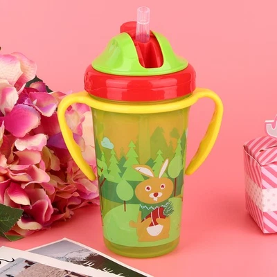 Green Cute Cartoon Baby Infant Cup With Handle Straw Toddler Training Drink - Imagem 1 de 4