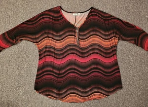 Blusa Top CATO Mujer 22/24W Manga 3/4 1/4 Cremallera Pullover Poli/Spandex Lavado a Mano - Imagen 1 de 13