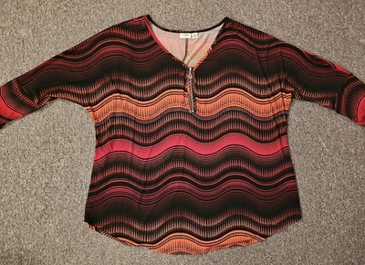 Blusa Top CATO Mujer 22/24W Manga 3/4 1/4 Cremallera Pullover Poli/Spandex Lavado a Mano Foto 1 de 4