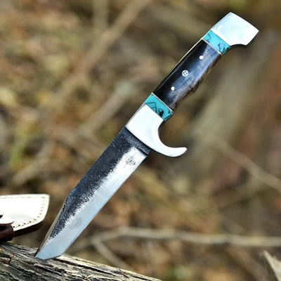 Custom Hand forged High Carbon 1095Steel Large Hunting Knife Buffalo Horn Handle - Image 1 of 4