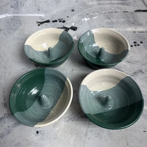 Studio Art Pottery 4 piece Lot signed CP ring holder apple baker - Picture 1 of 5