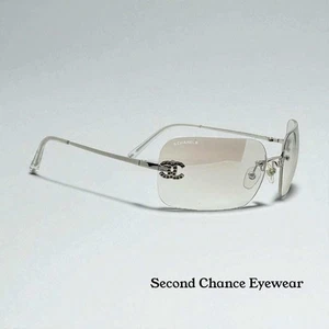 Chanel 4017-D Silver Rimless Sunglasses Swarovski Cc Logo Deadstock - Picture 1 of 10