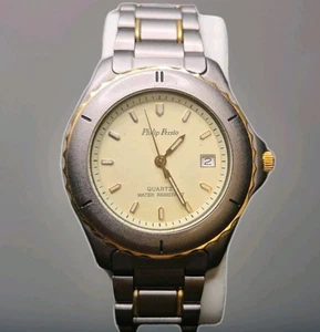 Philip Persio Titanium & Gold Tone WR Swiss Parts Quartz Watch New Battery VGC - Picture 1 of 23