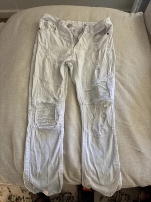 Rue 21 Black Premium Skinny Flex Jeans Men's Sz 32X32 Distressed White - Image 1 of 4