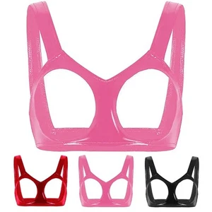 Bra Wet Look Comfortable Womens Daily Dancing Clubwear Halter Hot Girls - Picture 1 of 18