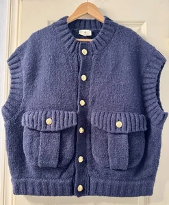 Tuckernuck Navy Valentina Pullover Weste Goldknöpfe Damen Large Preppy Classic - Bild 1 von 9