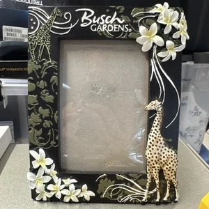 Vintage Busch Gardens Animals 4X6 Photo Frame Tabletop GIRAFFE FLOWERS - Picture 1 of 5