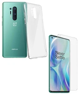 For ONEPLUS 8 PRO TEMPERED GLASS SCREEN PROTECTOR + CLEAR SILICONE TPU GEL CASE - Picture 1 of 12