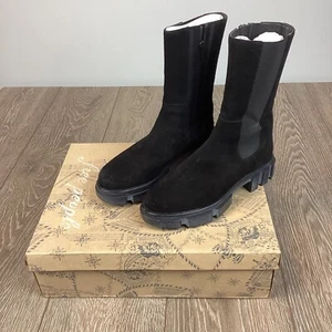Free People Women' Brooks Chelsea Distressed Suede Black Boots Lug Sole 8.5 - Picture 1 of 10