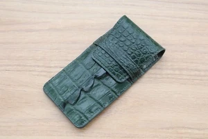 GREEN Watch Pouch Bag CROCODILE Print Leather Watches Case Storage Travel - Picture 1 of 5