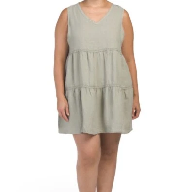 Mini Vestido Lucky Brand Talla Grande Lino Sin Mangas Cuello en V En Niveles Crochet Ribete 1X Foto 1 de 4